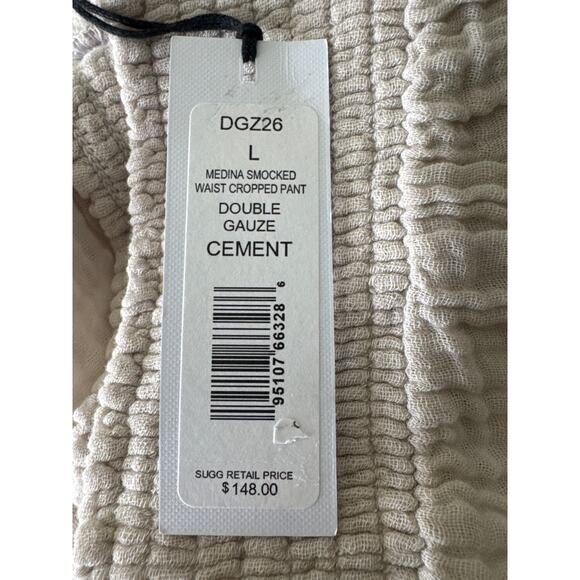 MICHAEL STARS Medina Smocked Waist Cropped Pant Cement Large NWT - Picture 7 of 10